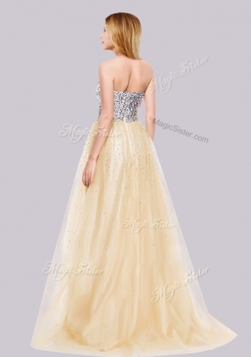 2016 LovelySelling A Line Tulle Champagne Prom Dress with Sequins