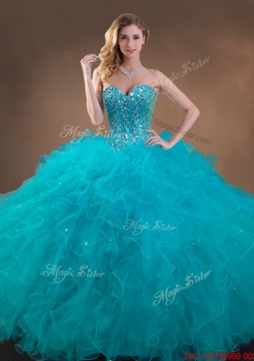 2016 Big Puffy Teal Sweet 16 Gown with Beading and Ruffles