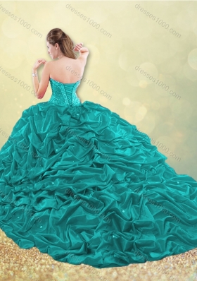 2016 Classical Taffeta Blue Quinceanera Dress with Beading and Bubbles