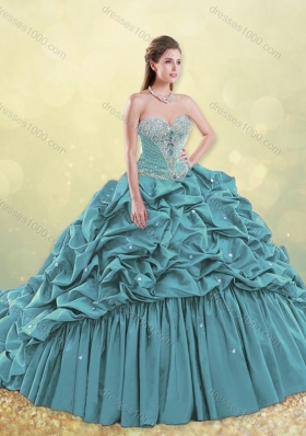 2016 Classical Taffeta Blue Quinceanera Dress with Beading and Bubbles