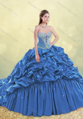 2016 Classical Taffeta Blue Quinceanera Dress with Beading and Bubbles