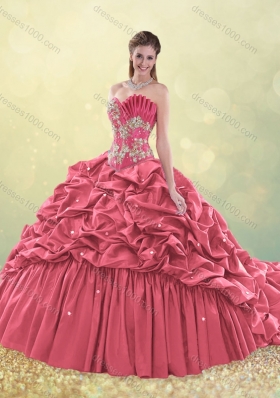 2016 Exquisite Brush Train Taffeta Quinceanera Dress in Aqua Blue