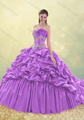 2016 Exquisite Brush Train Taffeta Quinceanera Dress in Aqua Blue