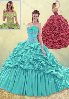 2016 Exquisite Brush Train Taffeta Quinceanera Dress in Aqua Blue