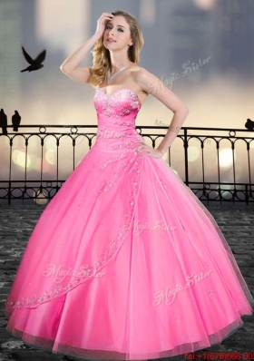 2016 Really Puffy Pink Quinceanera Gowns with Beading and Appliques