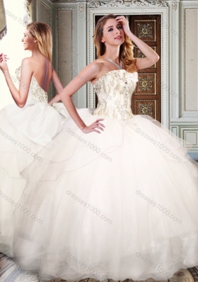 2016 Simple Strapless White Quinceanera Dresses with Appliques and Beading