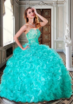 Ball Gown Turquoise Quinceanera Dresses with Beading and Ruffles