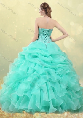 Big Puffy Apple Green Quinceanera Dress with Beading and Bubbles