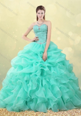 Big Puffy Apple Green Quinceanera Dress with Beading and Bubbles