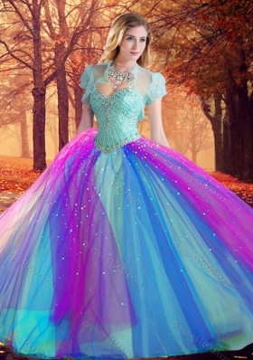 Big Puffy Beaded Quinceanera Dress in Multi Color