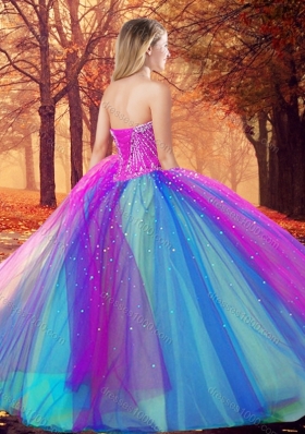 Big Puffy Beaded Quinceanera Dress in Multi Color