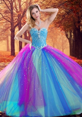 Big Puffy Beaded Quinceanera Dress in Multi Color