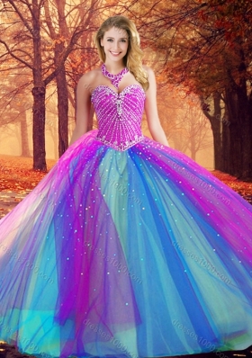 Big Puffy Beaded Quinceanera Dress in Multi Color