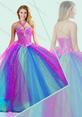 Big Puffy Beaded Quinceanera Dress in Multi Color