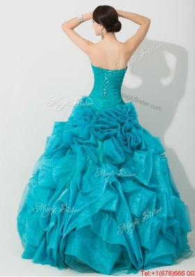 Princess Teal Sweet 16 Dress with Beading and Rolling Flowers