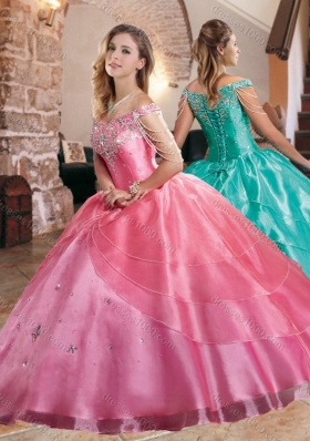 2016 Clearance Beaded Decorated Sleeves Quinceanera Dress with Off the Shoulder