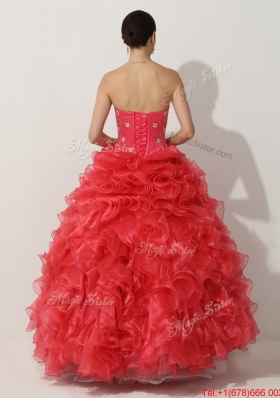 2016 Designer Princess Red Quinceanera Gown with Beading and Ruffles