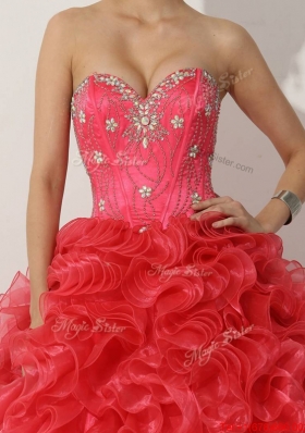 2016 Designer Princess Red Quinceanera Gown with Beading and Ruffles