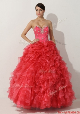 2016 Designer Princess Red Quinceanera Gown with Beading and Ruffles