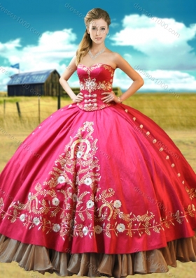 2016 Designer Taffetae Red Quinceanera Gown with Appliques and Beading