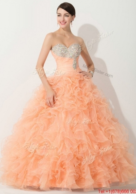 2016 Princess Orange Quinceanera Gown with Beading and Ruffles