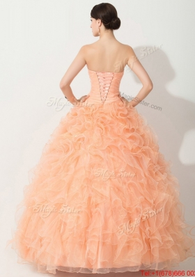 2016 Princess Orange Quinceanera Gown with Beading and Ruffles