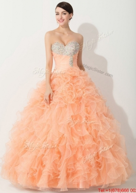 2016 Princess Orange Quinceanera Gown with Beading and Ruffles