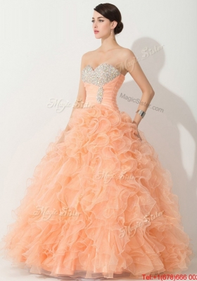 2016 Princess Orange Quinceanera Gown with Beading and Ruffles