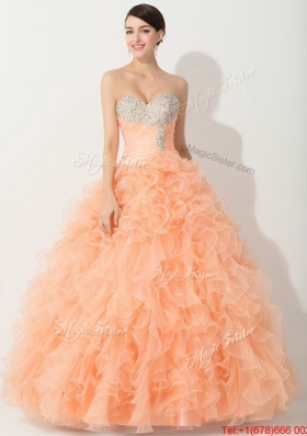 2016 Princess Orange Quinceanera Gown with Beading and Ruffles