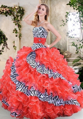 2016 Strapless Zebra and Hot Pink Quinceanera Dresses with Ruffles and Bowknot