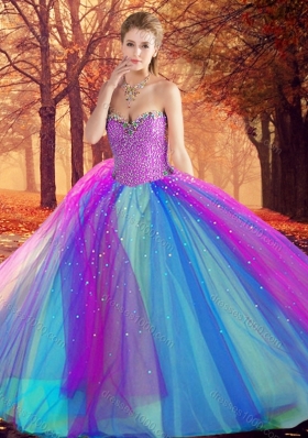 Beautiful Beaded Multi Color Quinceanera Dress in Tulle