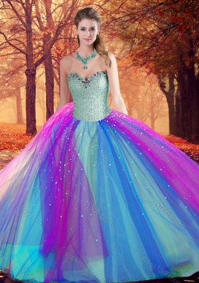 Beautiful Beaded Multi Color Quinceanera Dress in Tulle