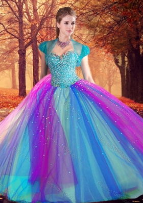 Beautiful Beaded Multi Color Quinceanera Dress in Tulle