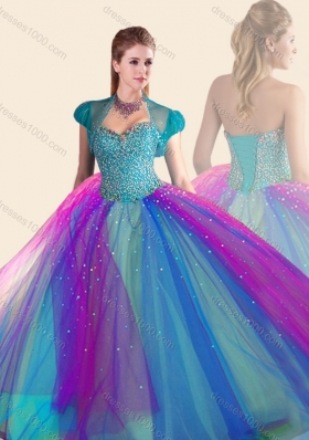 Beautiful Beaded Multi Color Quinceanera Dress in Tulle