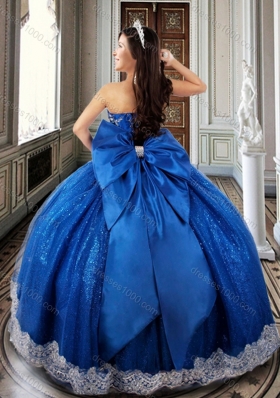 Clearance Ball Gown Beaded Royal Blue Sweet 16 Dress with Appliques and Bowk