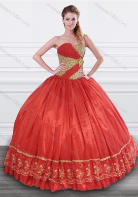 Clearance Beaded and Applique Taffeta Quinceanera Dress in Red and Gold