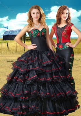 Clearance Black Sweet 16 Dress with Embroidery and Ruffled Layers