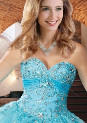 Clearance Organza Applique with Beading Quinceanera Dress in Aqua Blue