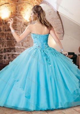 Clearance Organza Applique with Beading Quinceanera Dress in Aqua Blue