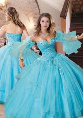 Clearance Organza Applique with Beading Quinceanera Dress in Aqua Blue