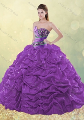 Designer Beaded and Bubble Purple Quinceanera Dress in Taffeta