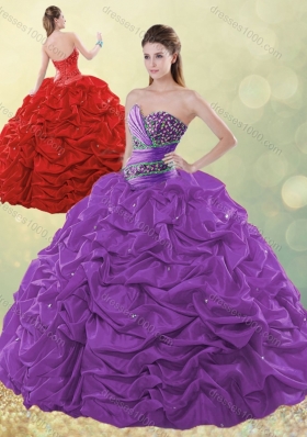 Designer Beaded and Bubble Purple Quinceanera Dress in Taffeta