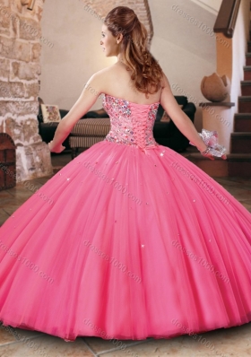 Designer Beaded Bodice Really Puffy Quinceanera Dress in Hot Pink