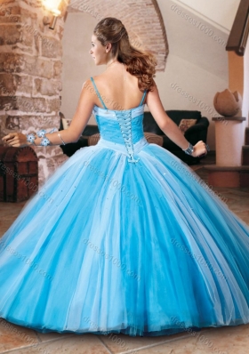 Designer Beaded Bust Baby Blue Sweet 16 Dress in Tulle