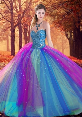 Designer Fit Multi Color Quinceanera Dress with Beading