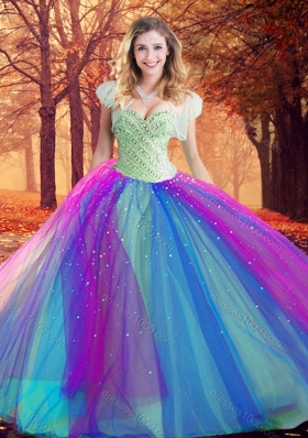 Designer Fit Multi Color Quinceanera Dress with Beading