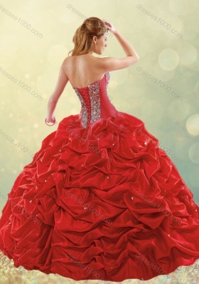 Designer Puffy Skirt Bubble Red Quinceanera Dress in Taffeta