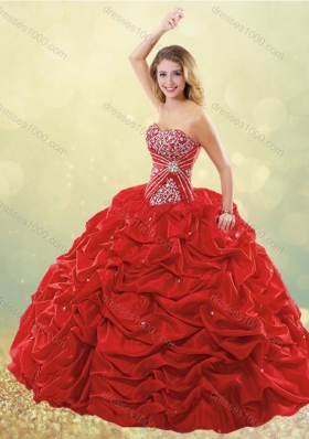 Designer Puffy Skirt Bubble Red Quinceanera Dress in Taffeta