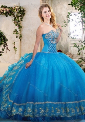 Designer Teal Sweet 16 Dress with Beading and Appliques