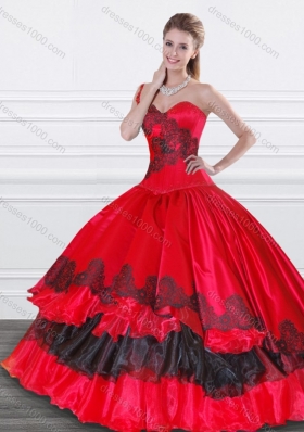 Exquisite Applique Red and Black Quinceanera Dress in Organza and Taffeta